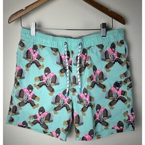 Party Pants Big Foot Sasquatch Swim Shorts Retro Party Animal Medium Turquoise